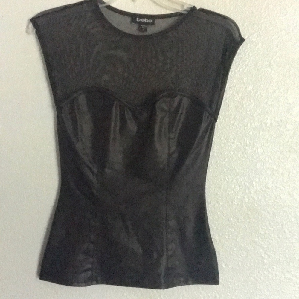 Bebe Size: Small black mesh and leather top